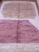 Handmade Beni Mrirt Rug: Cream, Pink & Brown Moroccan Wool Carpet Beni Crafts