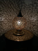 Moroccan Brass Globe Table Lamp – Handmade Pierced Lamp, Arabic Shadow Light, Round Brass Lamp, Boho Home Decor Lighting Maghreb Lights
