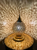 Moroccan Brass Globe Table Lamp – Handmade Pierced Lamp, Arabic Shadow Light, Round Brass Lamp, Boho Home Decor Lighting Maghreb Lights