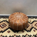 Moroccan Leather Pouf Ottoman, Handmade Genuine Leather Foot Stool, Round Unstuffed Pouf, Boho Ottoman, Floor Cushion, Living Room Decor Soukaina