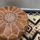 Moroccan Leather Pouf Ottoman, Handmade Genuine Leather Foot Stool, Round Unstuffed Pouf, Boho Ottoman, Floor Cushion, Living Room Decor Soukaina